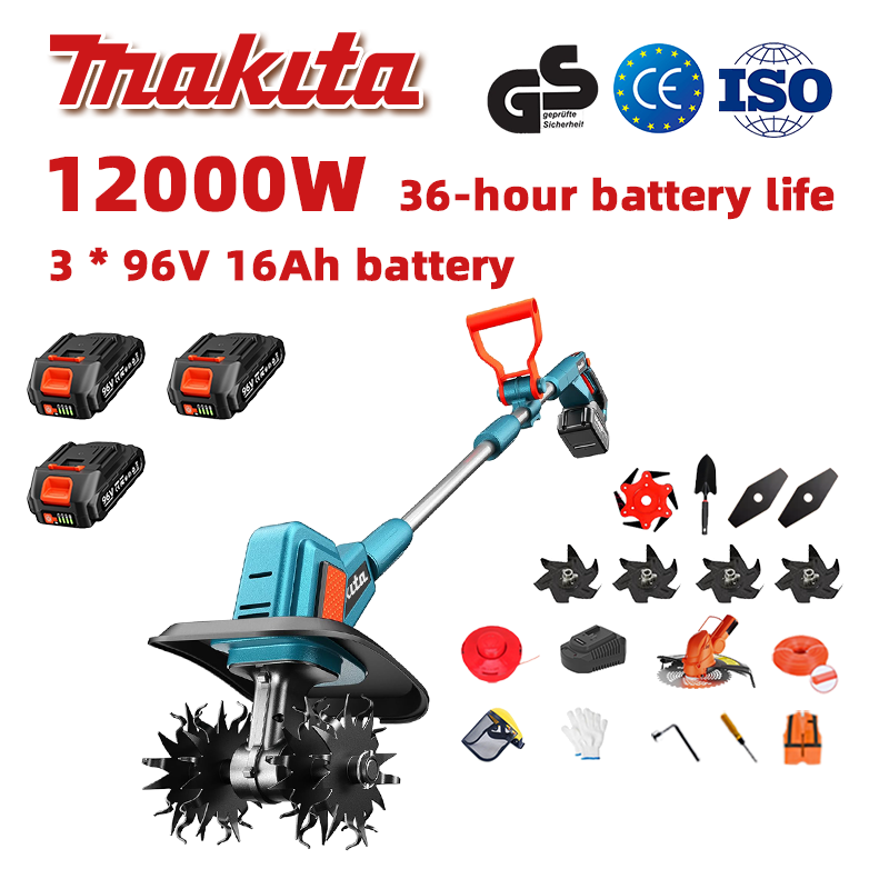 (Výdrž batérie 36 hodín) Pluh 12 000 W + lítiová batéria 96 V 16 Ah * 3 ks + rýchlonabíjačka * 1 ks + lopata * 1 ks + rovná čepeľ * 2 ks + pluhový nôž * 4 ks + pílový kotúč z ľahkej zliatiny * 1 ks + rezací kotúč * 1 ks + rezné lano * 1 ks + rôzne príslušenstvo